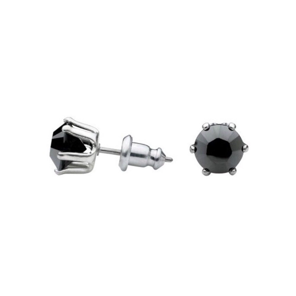 Swarovski Crystal Jet Black 2 CTW Stud Post Sterling Silver Earrings
